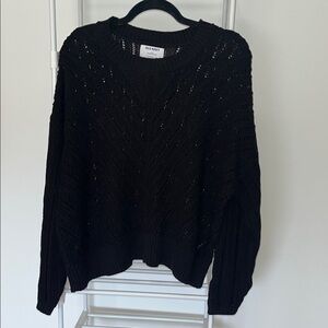 Old Navy Black Cropped Open-Knit Chevron Sweater XL